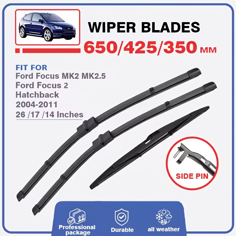 TEMU Kit Tergicristalli Anteriore e Posteriore da 3 Pezzi per Ford Focus 2 MK2 MK2.5 2004-2011 Hatchback , Set di Termostoppiere Senza Cornice