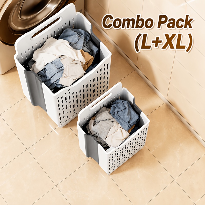 TEMU Joybos 2pcs Wall Mounted Laundry Basket, Foldable Large Capacity Clothes Hamper, No Drill Storage Bin For Bathroom Bedroom, Space Dirty Clothes