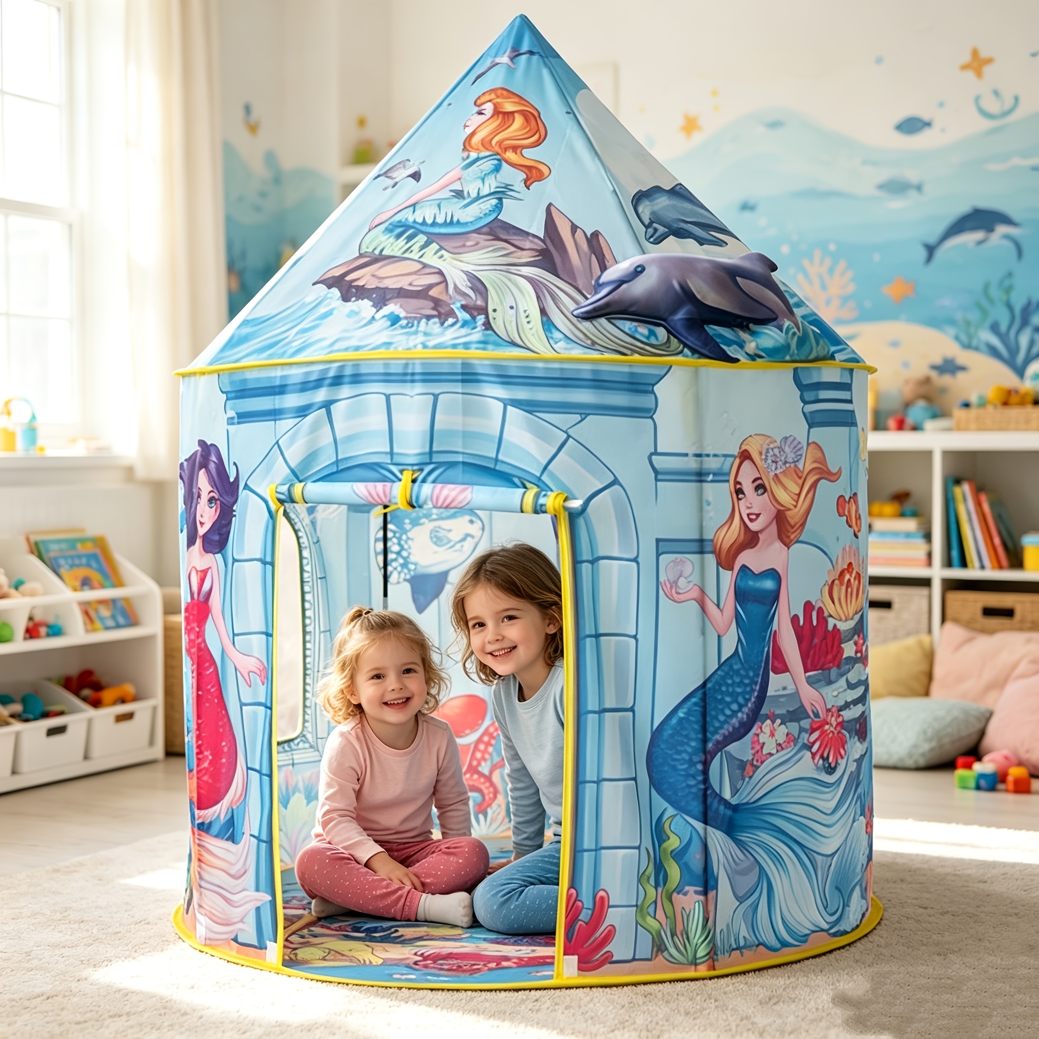 Image of Kids Play Tent, Castle Tent For Toddlers, Foldable Portable Pop-up Playhouse, Indoor Outdoor Toy House, Pretend For Girls And Boys, Birthday Holiday Gift