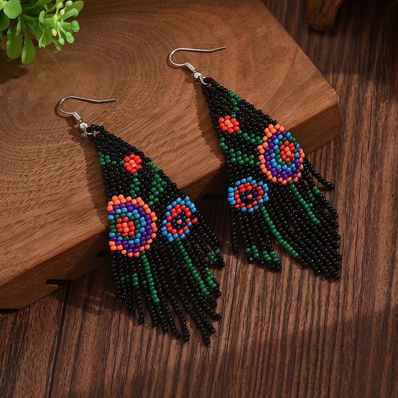 Bohemian Floral Pattern Bead Earrings for Women