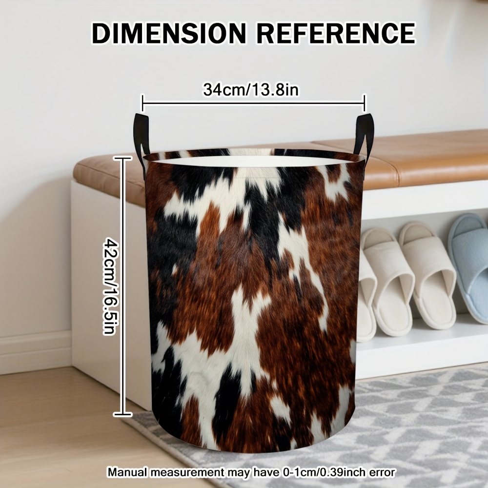 TEMU 1pc Milk Printing 2d Flat Pattern Laundry Basket &ndash; Polyester With Handles, Foldable, Great For Bathroom And Clothes Organization, 2d Flat, Shelf Baskets