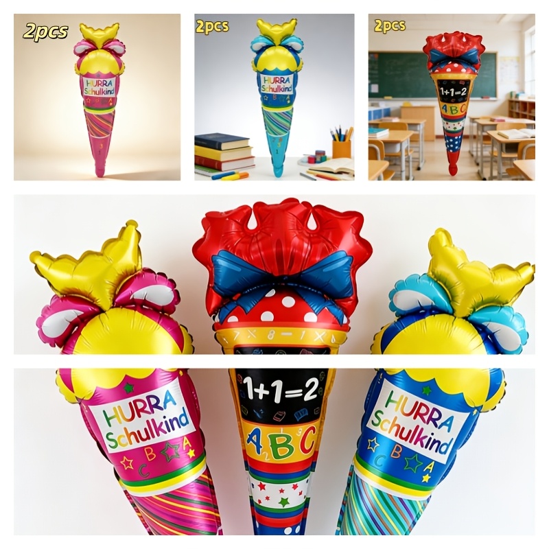2pcs schultute foil balloons with   schulkid print 70cm large einschulung back to school decorations   red options german   balloon for first day of school classroom decor