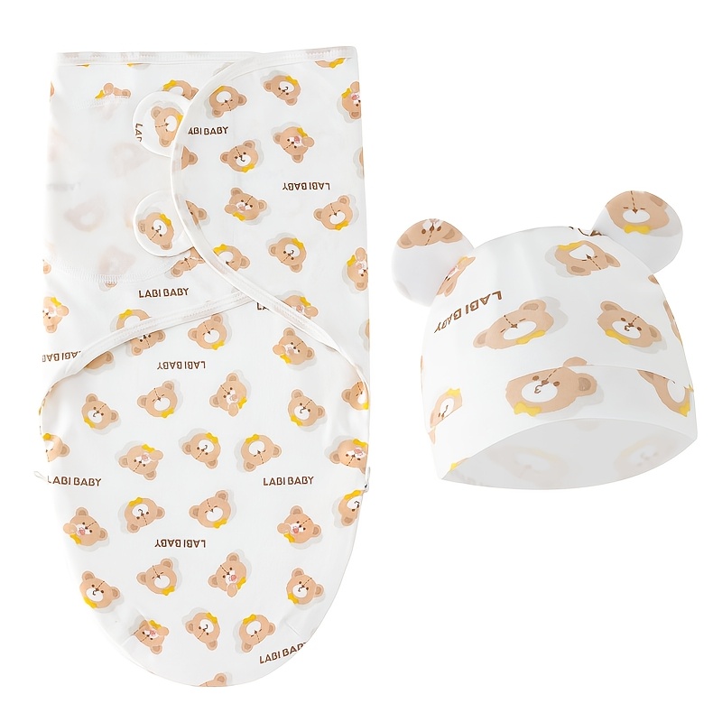 2pcs Baby Swaddle Set with Hat, Soft And Cute Baby Swaddle Blanket, Suitable for 0-6 Months, Easy Wrap Swaddle, Baby Wrap Blanket, Christmas, Halloween, Thanksgiving, Easter Gift