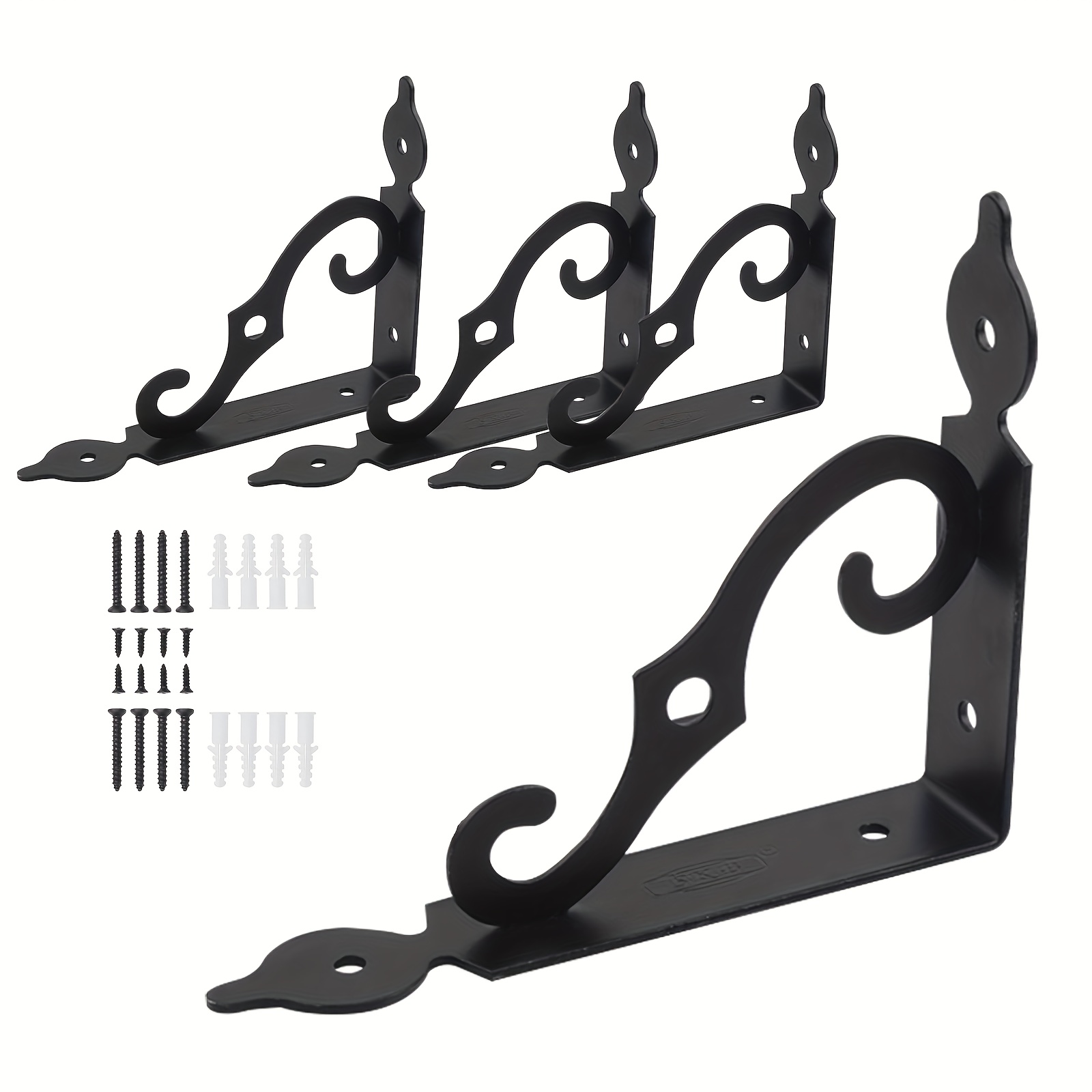 

4-pack Heavy Duty Decorative Metal Shelf Brackets, 5.5x4.3 Inch -brace For Wall Mounted Floating Shelves, Includes Steel Screws