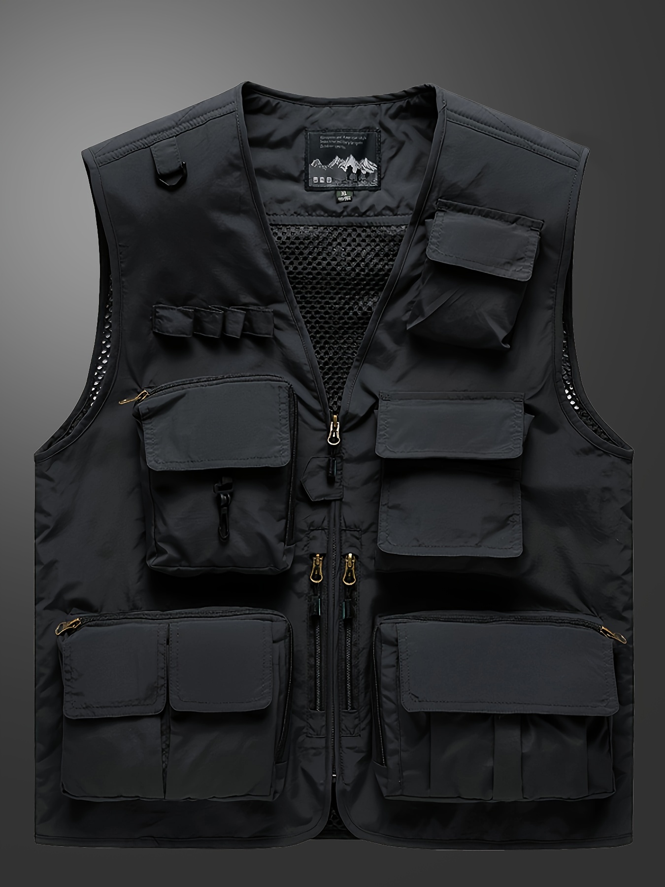 Men Multi Pocket Gilet Waistcoat Outwear Outdoor Casual Sport Fishing Vest  Lightweight Jacket Reporters Photography Travel Coat (Black XXL)