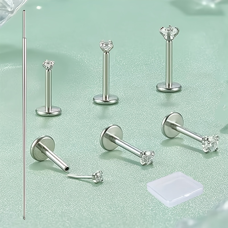TEMU 2D , 7 Piezas de Aretes de Acero Inoxidable 316L Hipoaergénicos Trasera , Adecuados para Mujeres y Hombres - Joyería para Tragus, Cartílago,