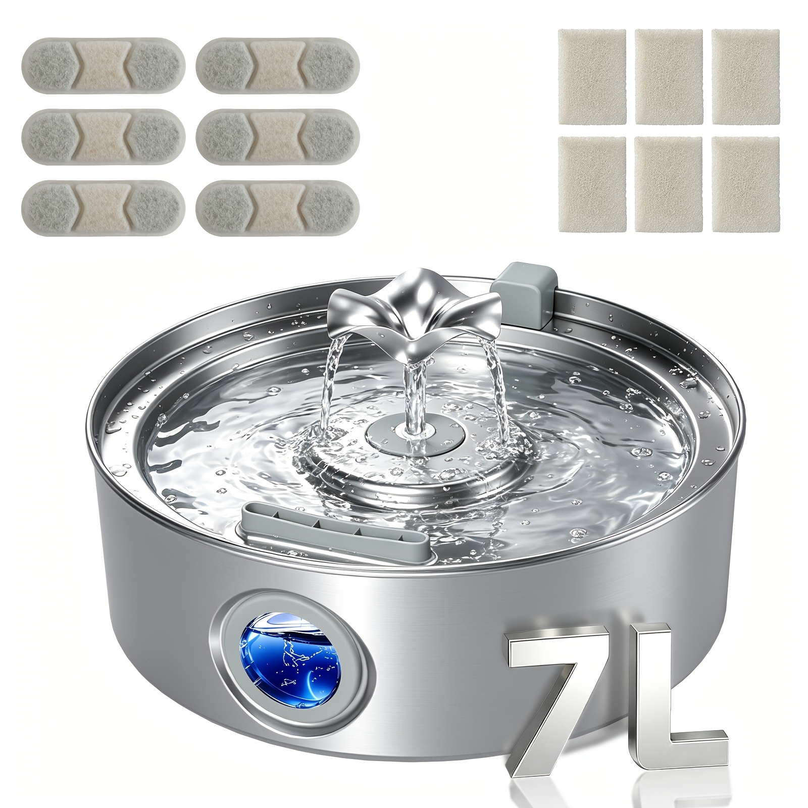 TEMU 7l/1.84 Gallon Flower Head Fountain Large Dog Pet Water Dispenser Stainless Steel Pet Water Dispenser Suitable For Large Dogs And Multiple Pets