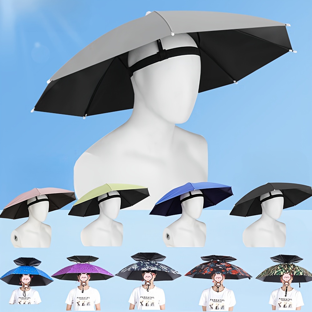 

1pc Unisex Solid Colour Hat Umbrella With Uv Protection, Portable Windproof & Waterproof Fishing Umbrella For Outdoor Activities