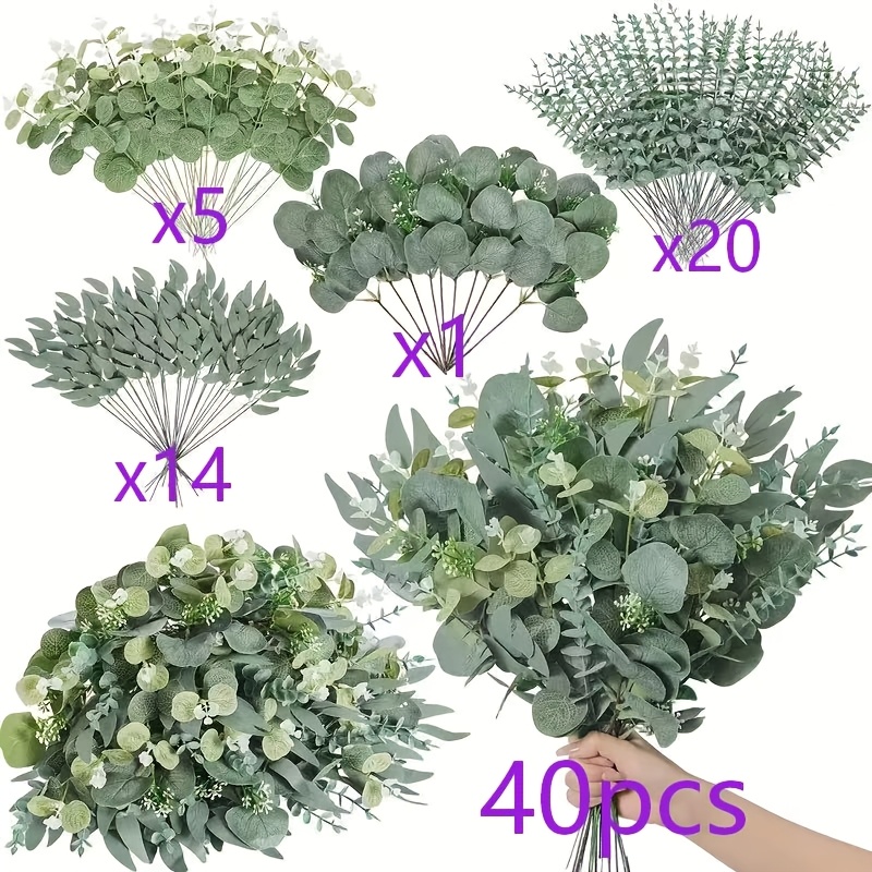 40pcs Artificial Eugalea Willow Set, Small Fragrance Artificial Flowers Suitable For Spring And Summer Wedding Diy Vase Bouquet Flower Arrangement Decoration Home Gardening