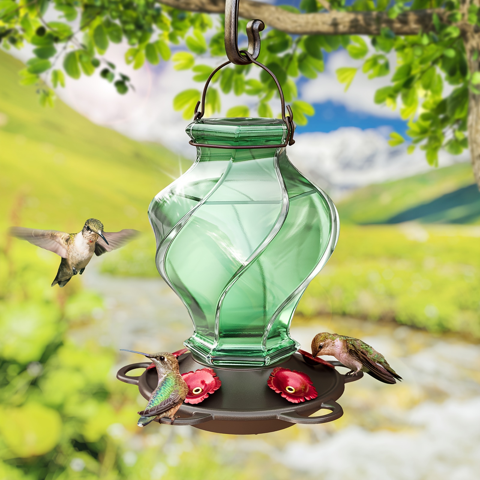Auslar 21oz Glass Hummingbird Feeder – 5 Port Spiral Bottle 17 3d18da3b 0b4e 49f1 8cf6 e06c2f0756a8