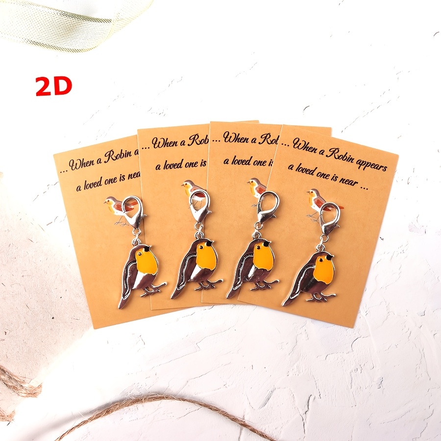 TEMU 2d Flat - 1pc/2pcs/4pcs Robin Wish Keychain | Elegant Alloy Pendant With Whimsical , Perfect For Birthday, Wedding, Valentine's, Back To School,