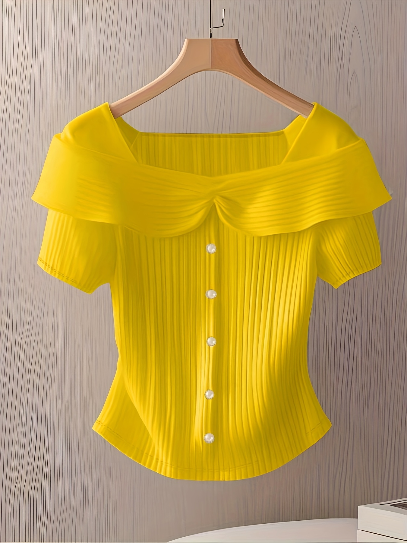 Women's Summer Short Sleeve Top - Elegant Middle Eastern-Inspired Button-Front Design, Lightweight Breathable Fabric, Machine Washable Solid Color Blouse for Casual & Formal Wear, Versatile Clothing, Sophisticated Style, Ribbed Texture, Stylish Women