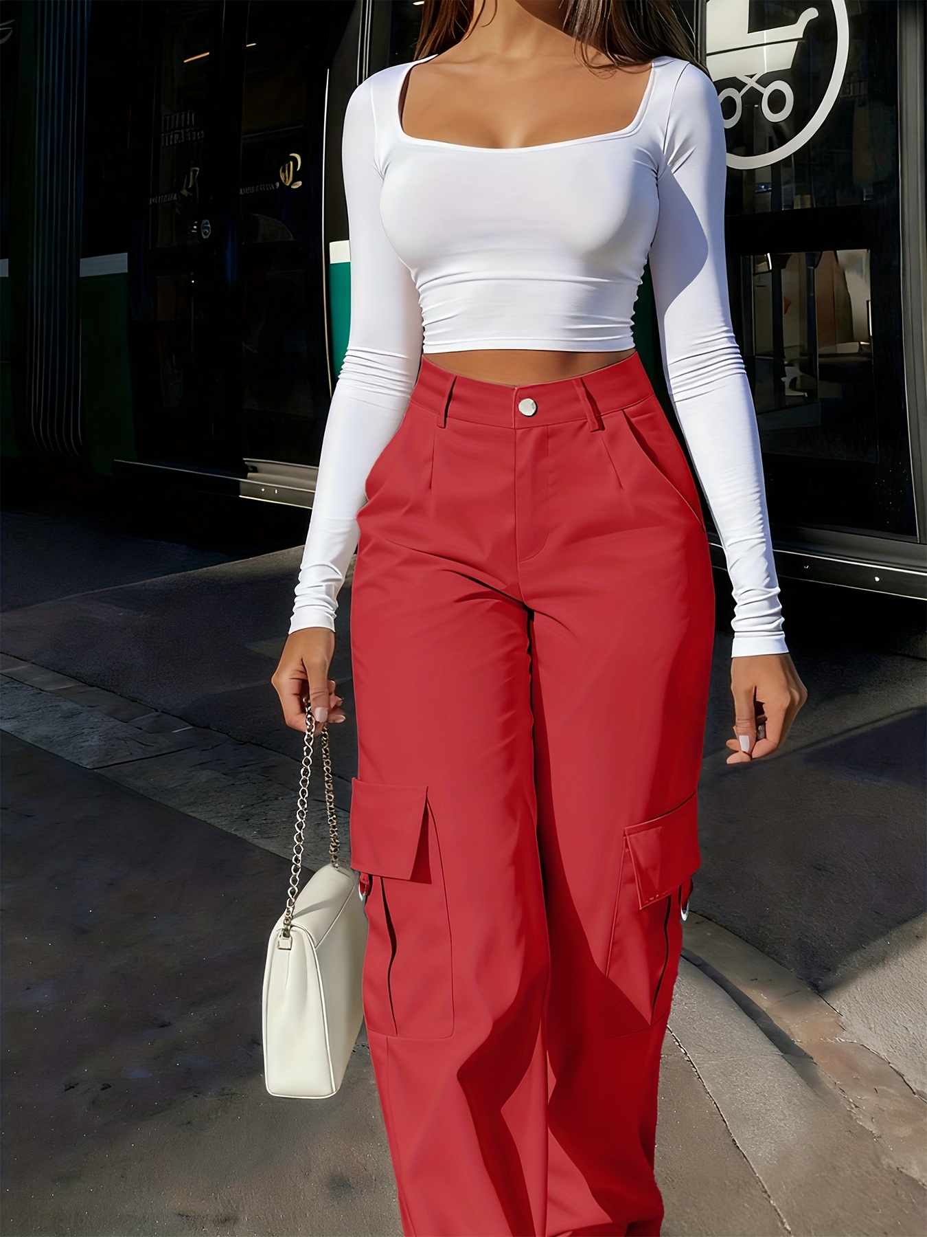 Nuevos Pantalones Cargo de Pierna Recta para Mujer, Cintura Alta, Ajuste Holgado, Estilo Adelgazante, Pierna Ancha, Pantalones de Yoga con Bolsillos Inclinados y Solapas, Ideales para Primavera y Otoño, Ropa de Mujer