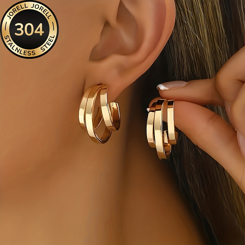 High-quality Stainless Steel Golden Earrings, Hypoallergenic, Fade-, Simple And Elegant, Fashionable Women's Earrings For Daily Wear Or Parties, Women's Jewelry, Exquisite Gift For Women