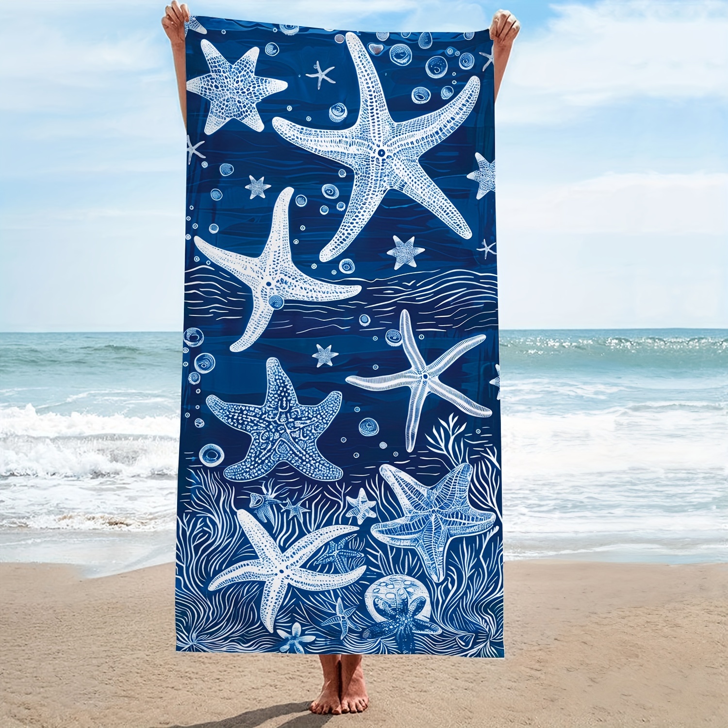

1pc Ocean Summer Microfiber Oversized Beach Towel, Durable Quick Drying Sunscreen Washable Bath Towel, Summer Beach Camping Swimming Pool Travel Essentials