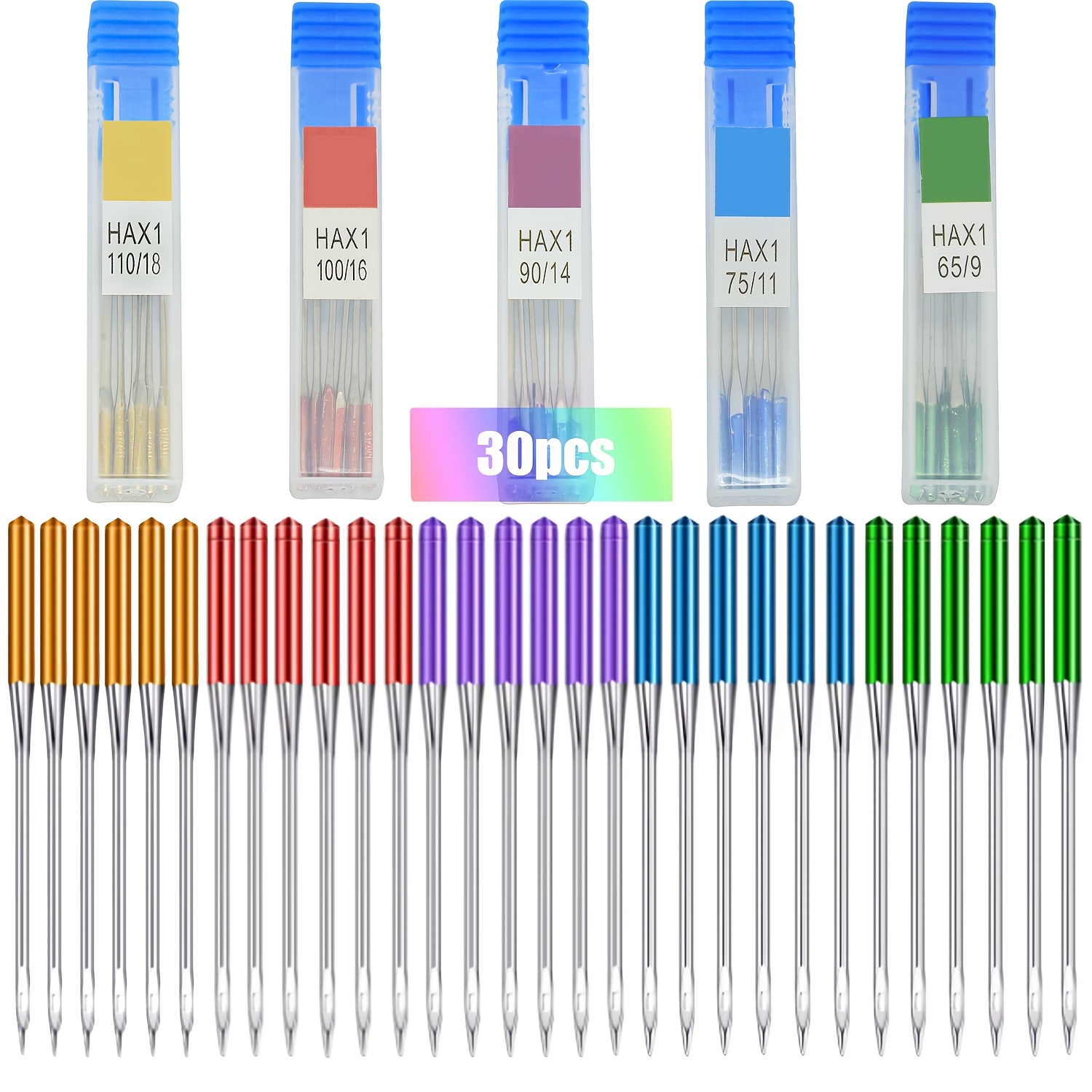 TEMU 30pcs Universal Sewing Machine Needles, Compatible With , Brother And Old Sew Machines, Sizes 9, 11, 14, 16, 18, , Regular Point Sewing Needles