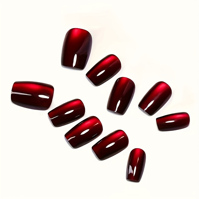 Faux Ongles Ballerine Effet œil De Chat Rouge - Kit Avec Adhésifs, Marque Glam Up, Neuf