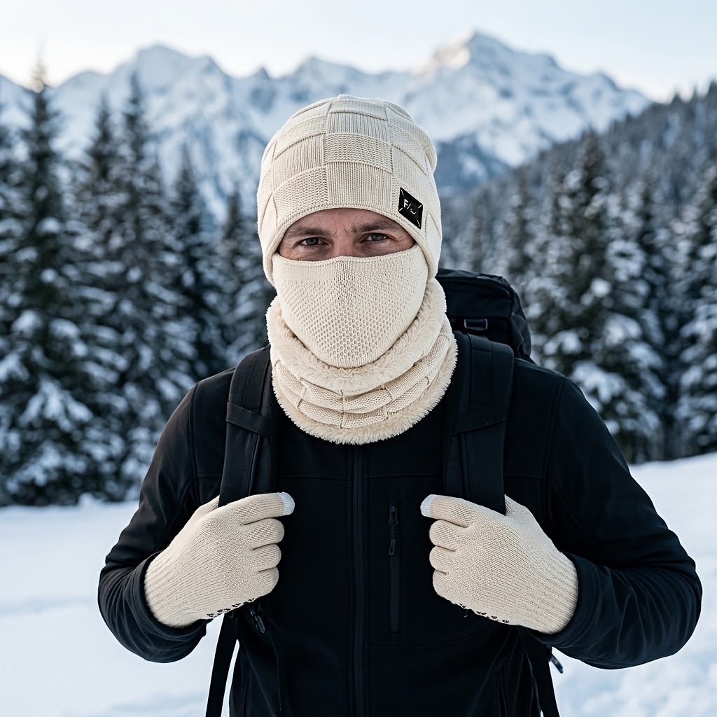 Winter Fleece Hat Set Unisex with Gloves & Neck Gaiter