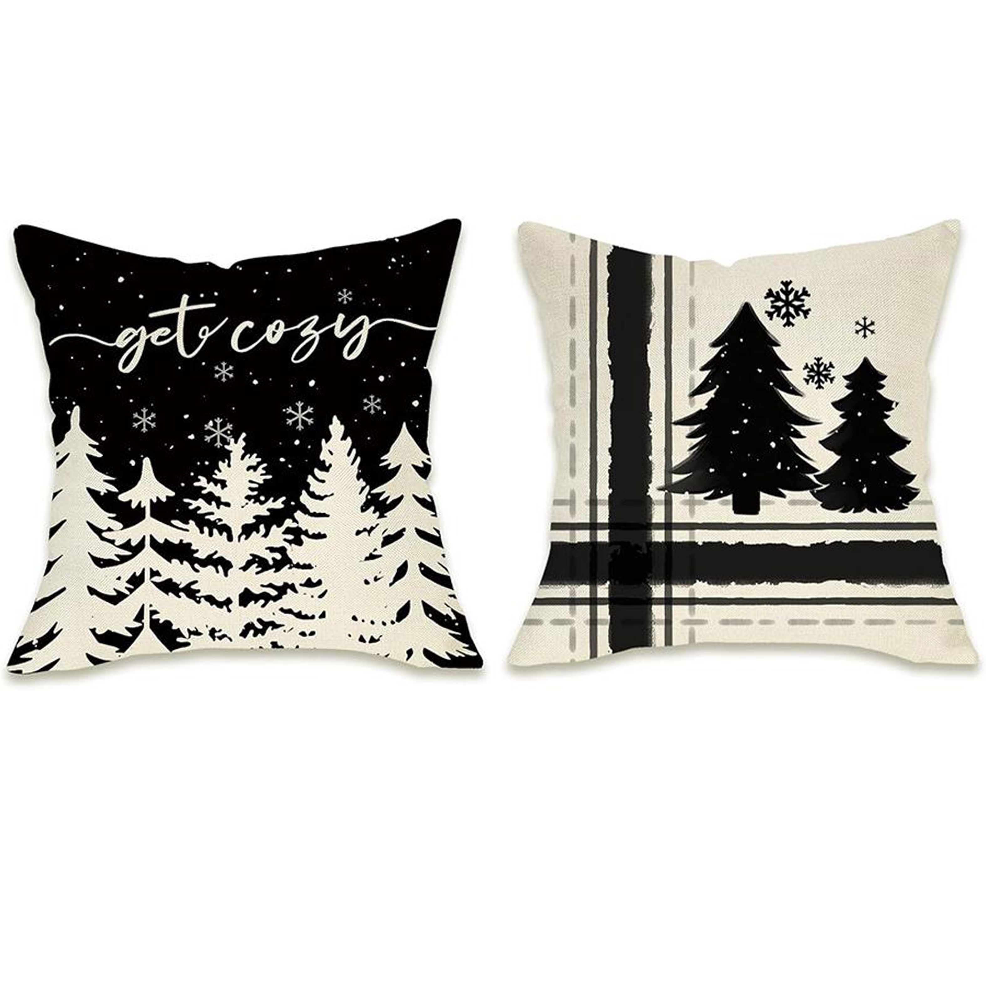 

2pcs, Linen Winter Snowflake Decorative Throw Pillow Covers, Christmas Black Outdoor Pillowcase, Seasonal Holiday Farmhouse Home Decor, Single Sided Printing, 16x16/18x18/20 X 20, No Pillow