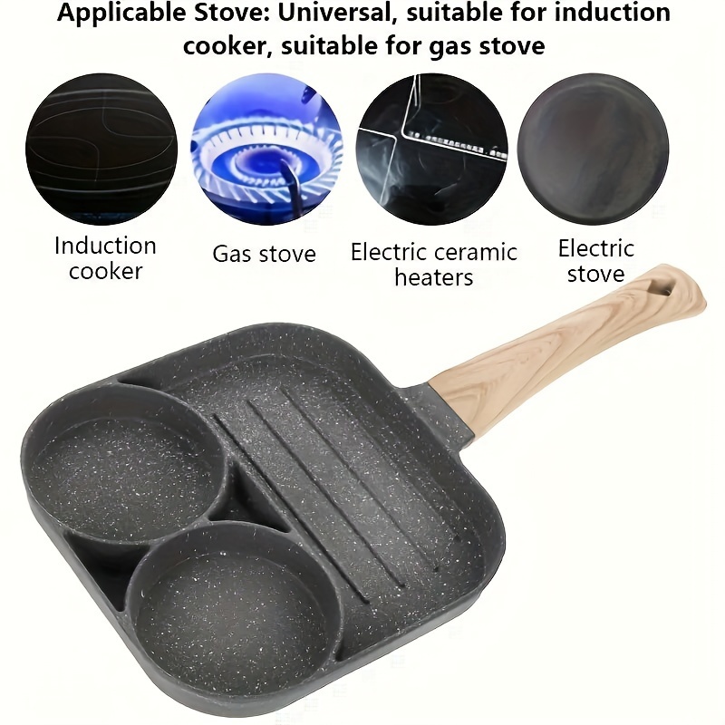 

Versatile Non-stick Frying Pan For Eggs, Pancakes & Meat Product - 2/4 Section Skillet With Handle, Perfect For Breakfast & Steak, Compatible With Gas & Induction Stoves