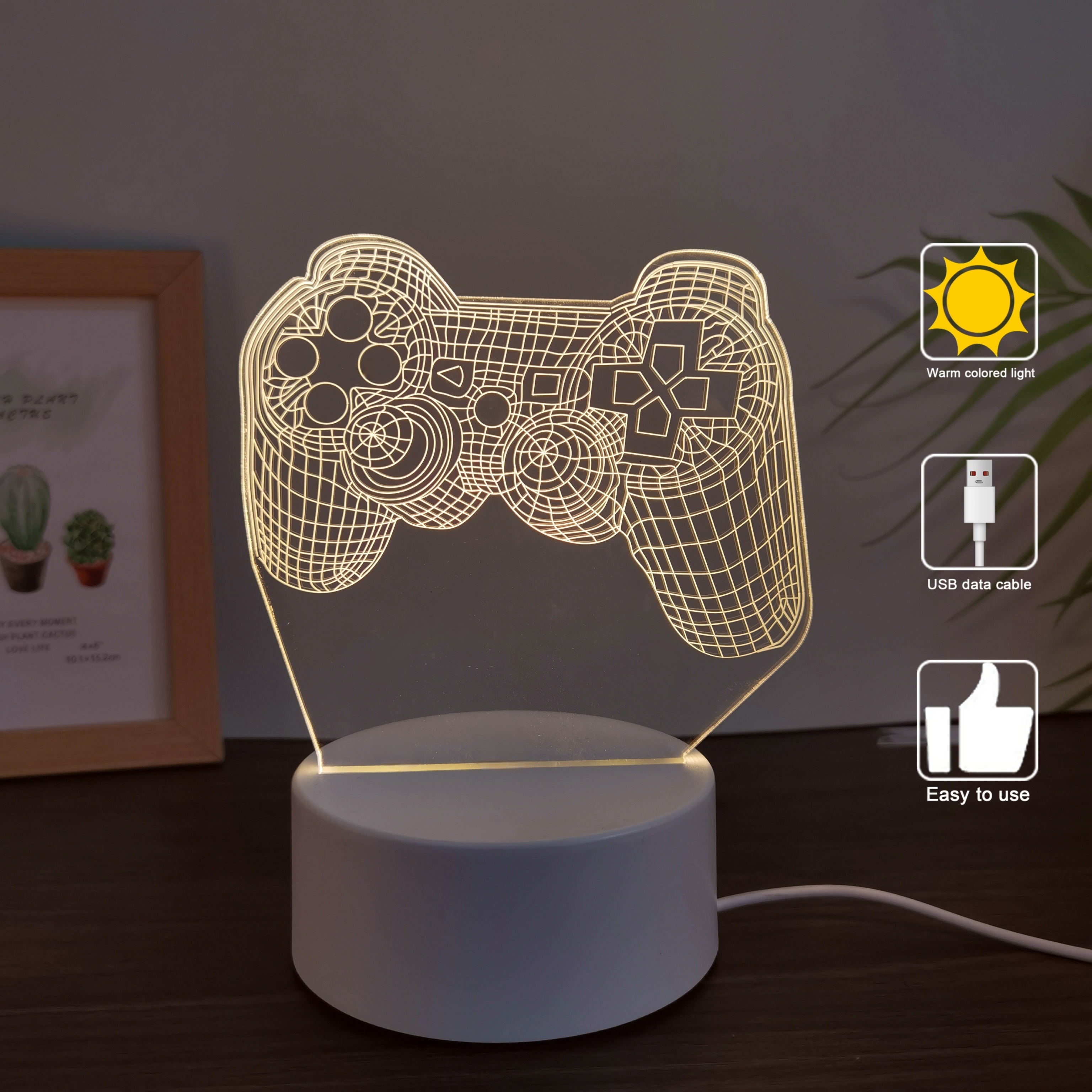 

1pc Game Controller 3d Nightlight, Game Player Collection Gift Nightlight, Usb Interface Warm Light Atmosphere Decorative Light, Thanksgiving, Valentine's Day, Birthday, Holiday