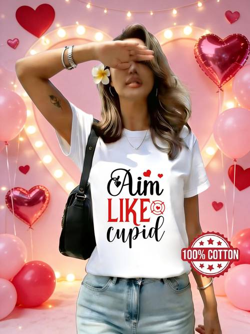 valentinstagsgeschenk für freundin, damen-t-shirt mit -aufdruck, vielseitiges kurzärmeliges oberteil, 100 % damen-freizeit-sommeroberteil mit rundhalsausschnitt, atmungsaktives t-shirt für frühling/sommer/herbst, maschinenwaschbar, für freizeit- sport-outfits, bequem