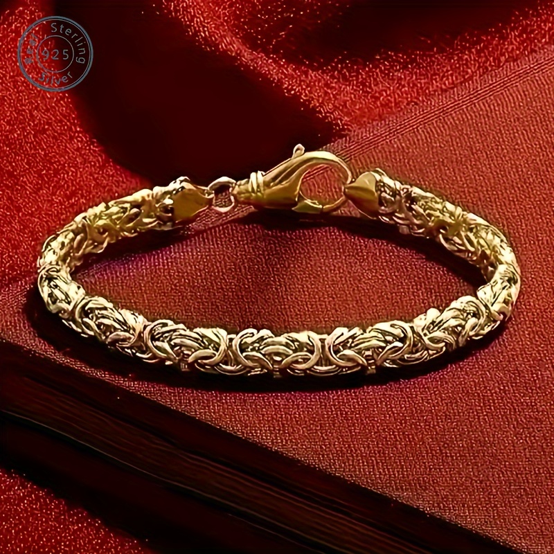 TEMU Bracelet en Argent 925 Doré à Corde Tressée, Bracelet Hip Hop, Tendance , Idéal pour Fiançailles, Fête, Anniversaire, ou Cadeau pour Épouse,