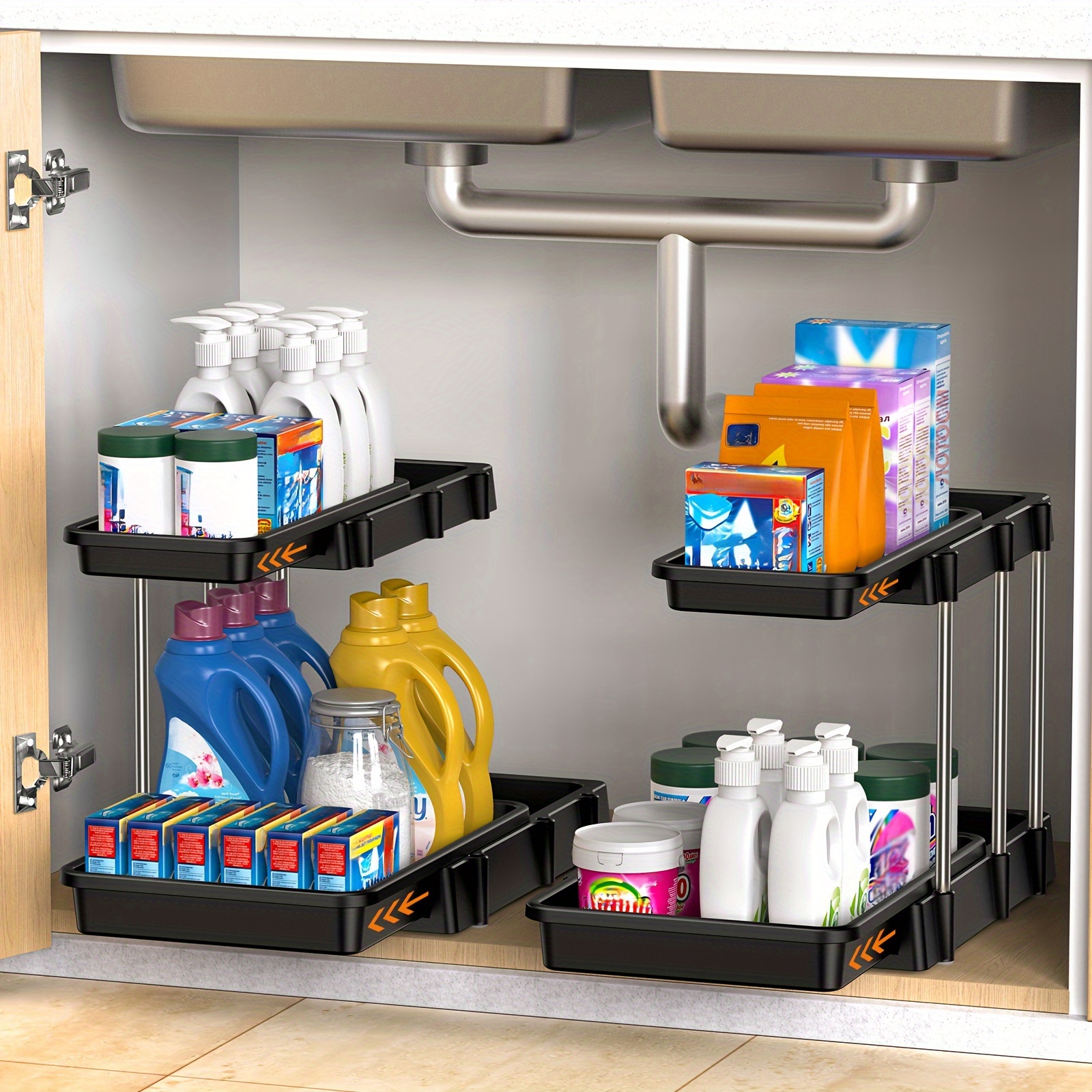 

1/2pcs Under Sink Organizer And Storage, 2-tier Pull Out Sliding L-shape Cabinet Organizer Sink Shelf, Cabinet Storage Shelves, Multifunctional Sink Organizer For Kitchen Bathroom Cabinet