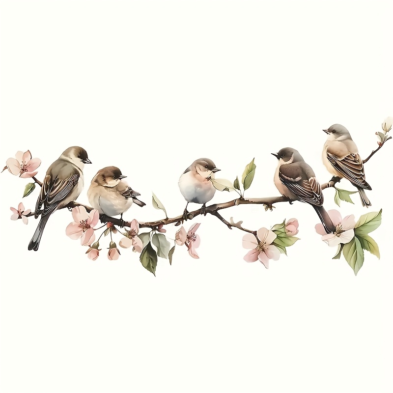TEMU 1pc Vibrant Sparrow & Self-adhesive Wall Art - Removable Vinyl/paper Material, Floral Bird Window Sticker For Bathroom, Home Decor, Living Room,