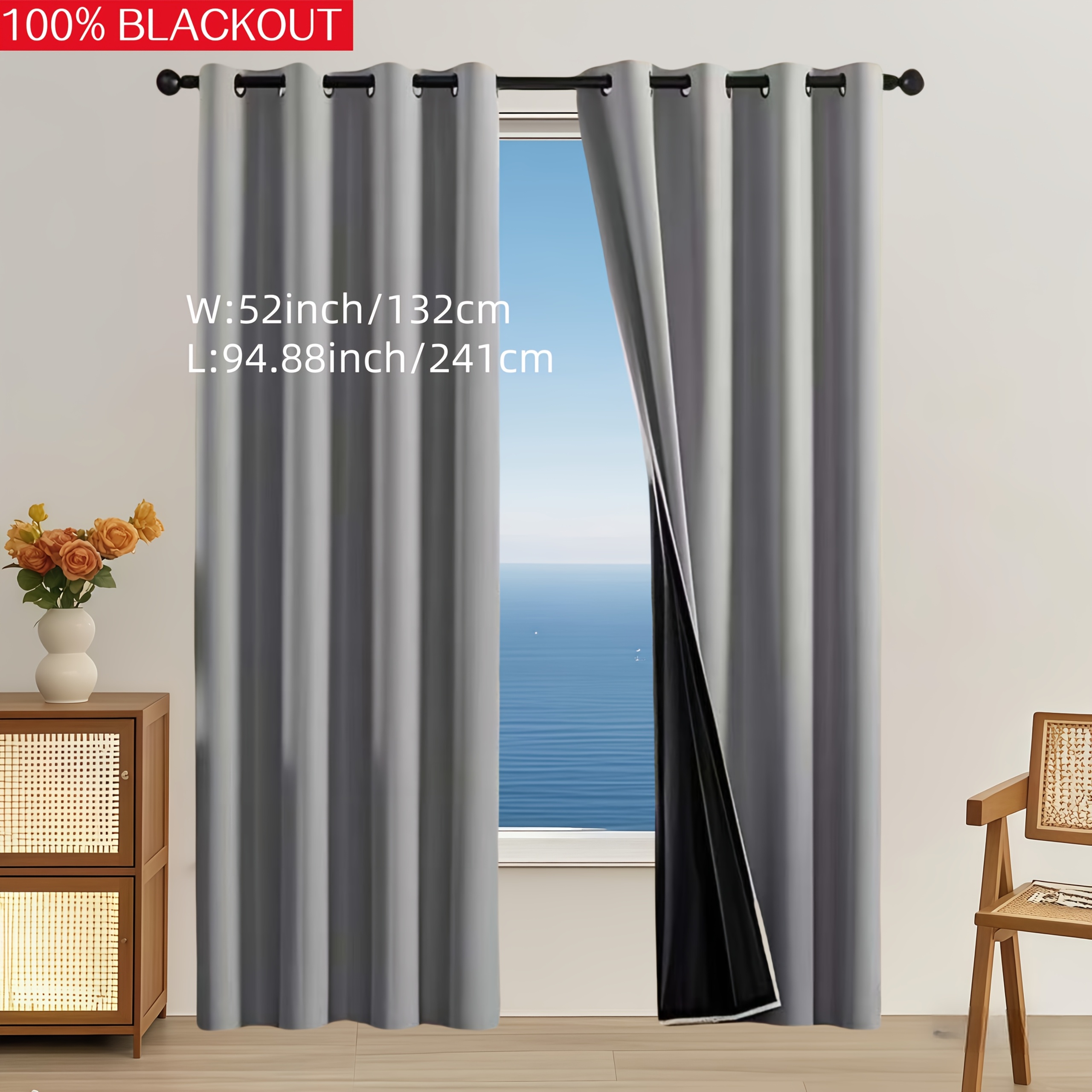 TEMU Dos paneles de cortinas completamente opacas diseñadas para uso en interiores, con un forro de poliéster de color sólido de material . con un