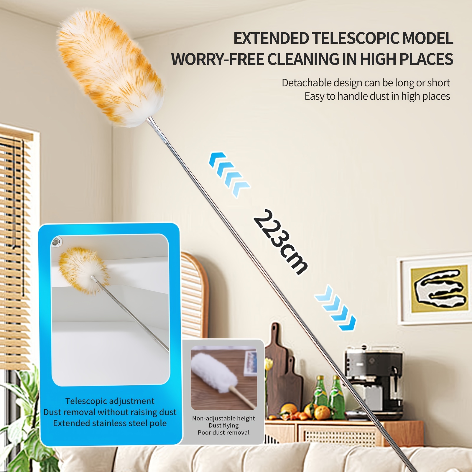 1pc extendable wool duster with detachable head   bedroom   room outdoor cleaning roman rod details 3