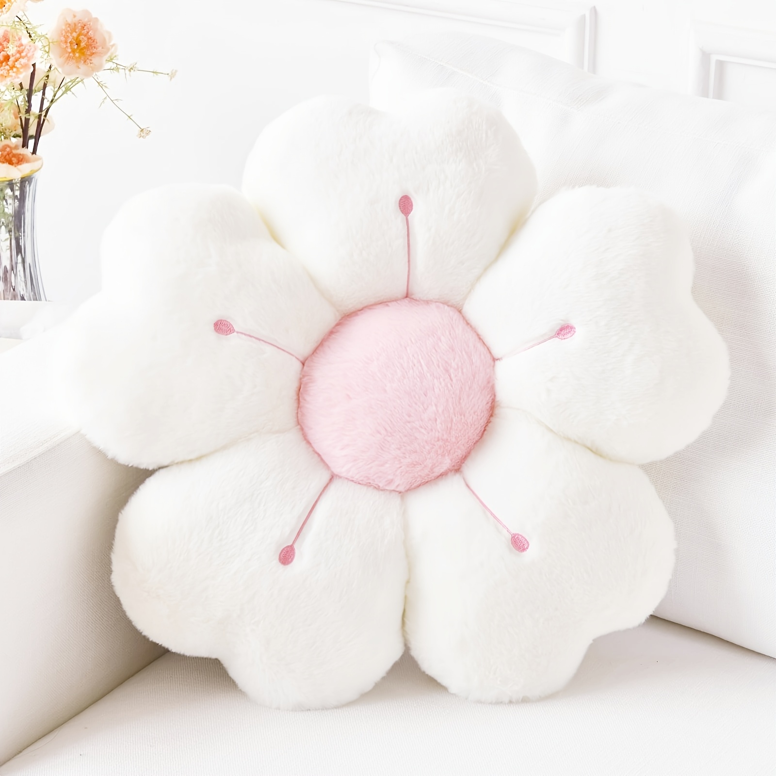 E-shop Gänseblümchen-förmiges Plüsch-Kissen – Gemütliche & Niedliche Deko-Kissen für Bett Sofa, Mehrfarbiges Weiches Stoff-Bodenkissen