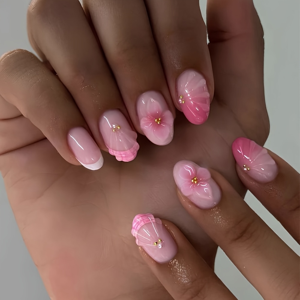 TEMU 24pcs Short Oval Nail Stickers Full Cover Nails Y2k Press On Nails 3d Jelly Glue False Nails Red Sunbathing Jelly Nails Fake Nails Make New.