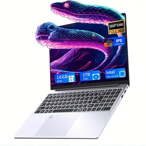 16 inch laptop computer gaming laptop 16gb 1tb ssd n100 processor fhd 1920 1200 180 angle open backlit keyboard fingerprint unlock uhd graphics 750 mhz