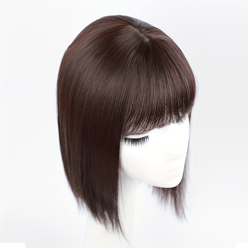 14 inch synthetic hair topper for women with bangs clip in straight hairpiece for thinning hair large base wiglet black with highlights versatile style for all   hair accessories details 9