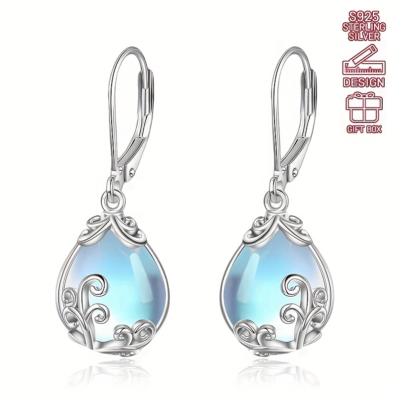 S925 Pure Silver Teardrop Moonstone Pendant Earrings