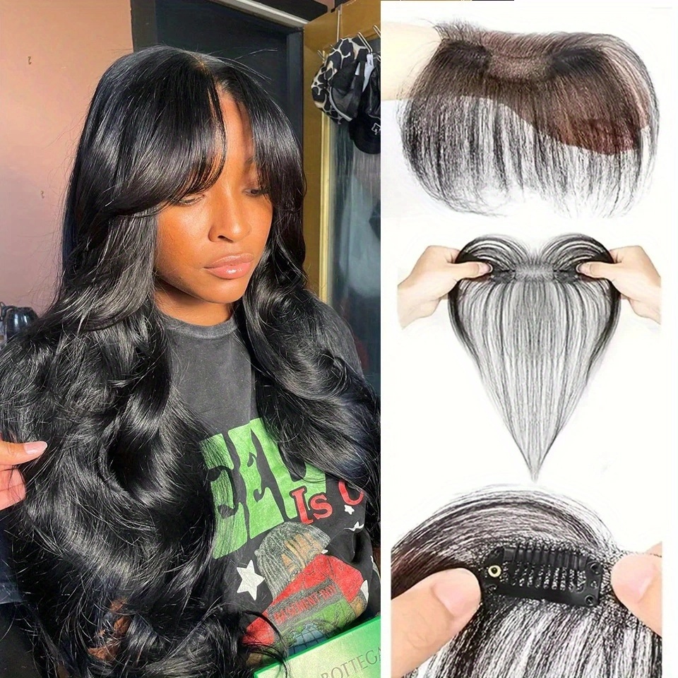 10 inch straight human hair clip in bangs with sideburns hairpiece for women natural look hair extensions     versatile for all light beige tones occasions quick hairstyle change natural   details 0