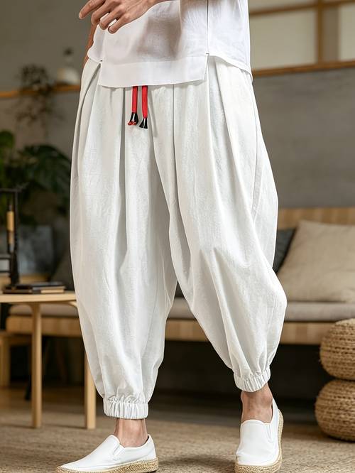 new mens flared trousers loose fit pants plus size trendy wide leg harem pants ankle cropped pants