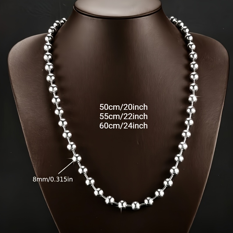 Unisex 8mm Silvery Stainless Steel Ball Bead Necklace