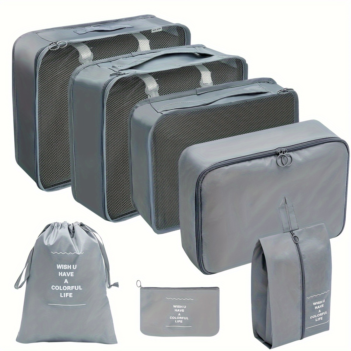 

7pcs Travel Storage Bag Set, Suitcase Luggage Packing Cubes, Clothes Underwear Organizer Bag Shoes Bag