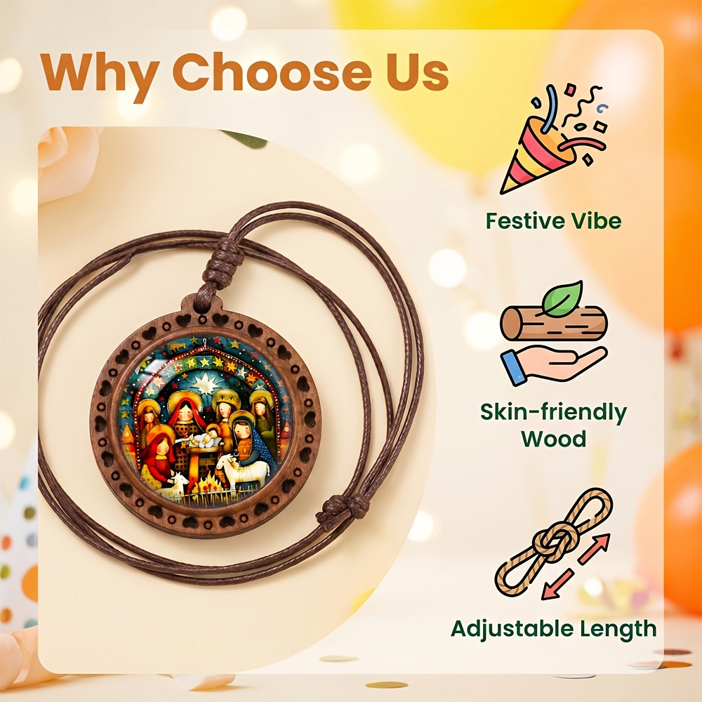 Starry Night Warm Heart Wooden Necklace, Cute Gift