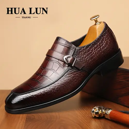 mens plus size luxury business casual loafers leather upper cushioned insole slip pointed toe for ideal for office parties banquets brown banquet attire elegant design detailing able footwear office wear