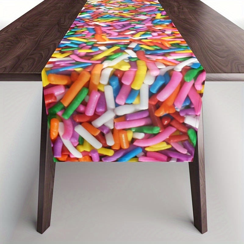 

1-pack Rainbow Sprinkle Candy Colorful Table Runner - General Fit, Polyester, Machine Made For Festive Kitchen Dining Table Decor, Suitable For Indoor & Outdoor Family Parties