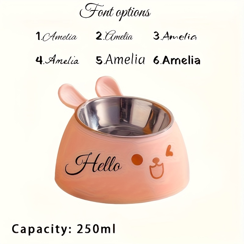 TEMU Customizable Cute Bunny Ear Cat Bowl | High-quality Stainless Steel, Detachable, Tilted Neck Protection, Perfect Gift For Halloween, Christmas,