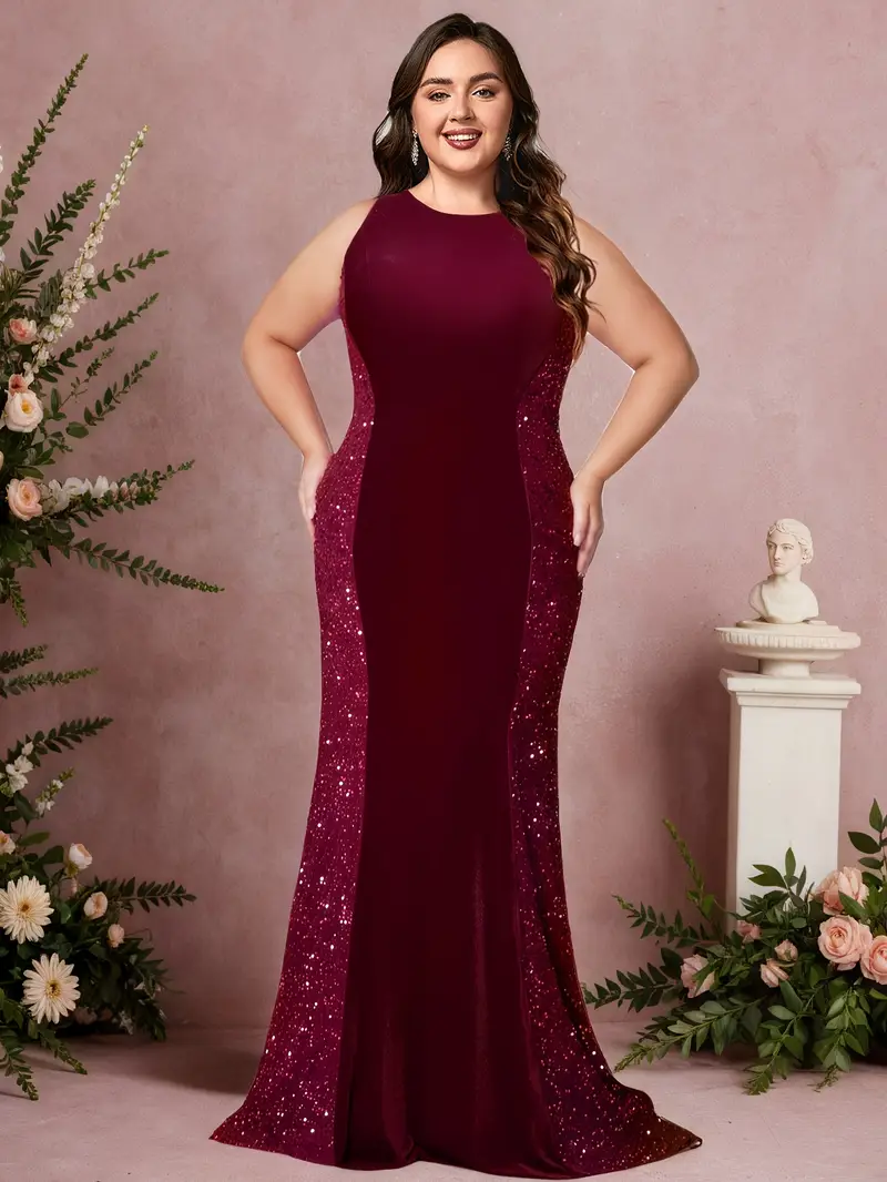 elegant plus size bridesmaid dress side sequin detail round - Temu Oman elegant plus size bridesmaid dress side sequin detail round - Temu Oman