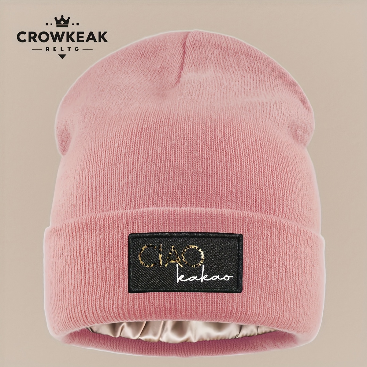 "" Leopard Print And "" Lettering Lined Hat, Autumn And Winter Urban Brimless Beanie, Comfortable Warm Skull Cap, Winter Ski Hat, Papa Trucker Hat, Men's And Women's Soft And Stylish Landlord Hat