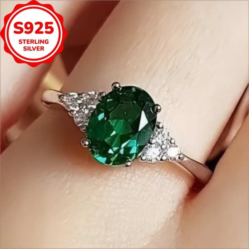 

Elegant Emerald Green S925 Sterling Silver Ring With Gemstone, Anniversaries, Birthday Gifts Jewelry