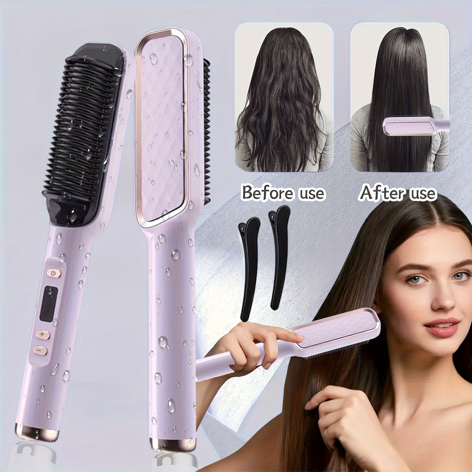 TEMU 2in 1 Curling Hair Straightener, 35s Fast Hair Straightener, Women's Hair Straightener, Lcd Display Hot Brush Hair Straightener With Negative