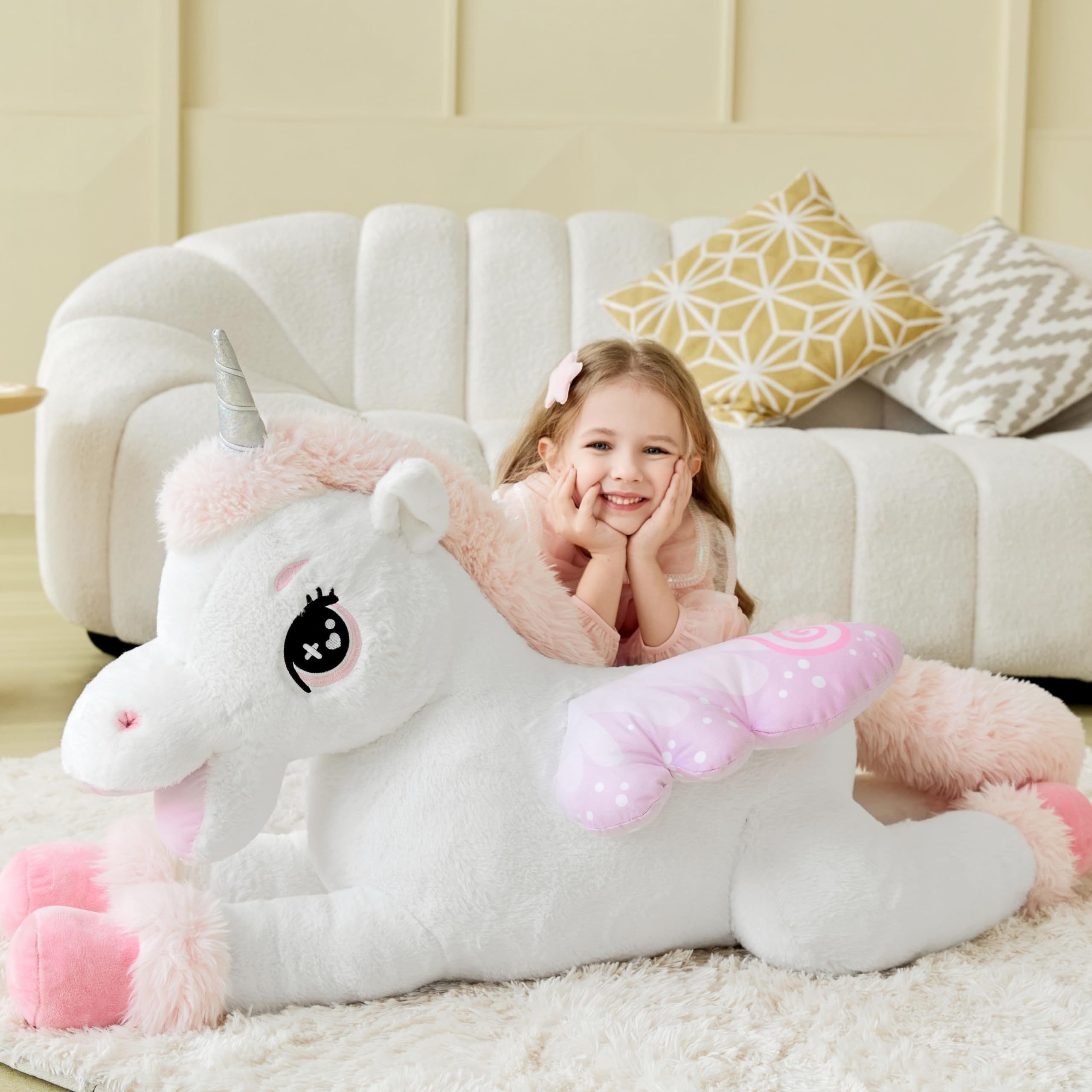 

Ikasa 43" Unicorn Stuffed Animal Plush Toy, Big Large Toys, Cute Huge Size Fluffy Fat Plushie, Gifts For Kids