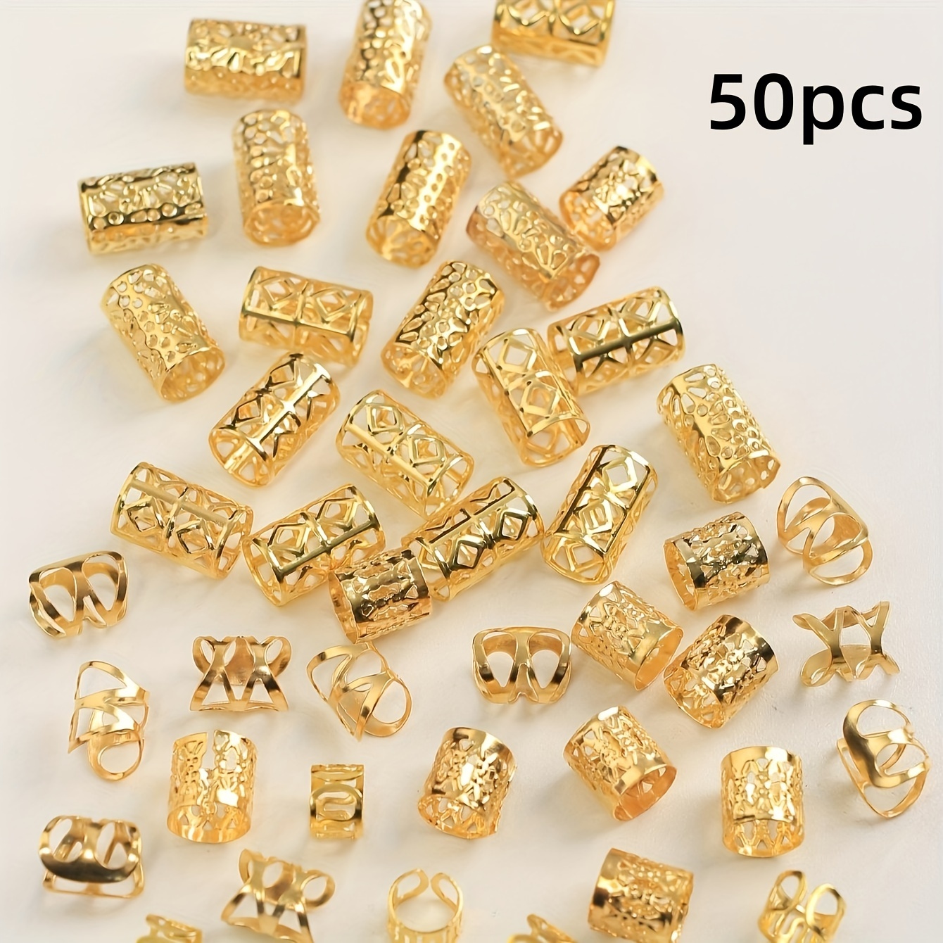 Image of 50pcs Hollow Hair Rings Long Hair Decorative Clips Women Hair Additions Loc Hair Jewelry For Braids